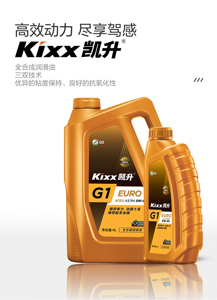 GS (Kixx) 凱升G1 Euro 全合成機(jī)油 5W-40 A3B4級(jí) 金凱系列 1L-第2張圖片-鄭州市冠恒貿(mào)易有限公司【官方網(wǎng)站】-車用潤(rùn)滑油服務(wù)專家